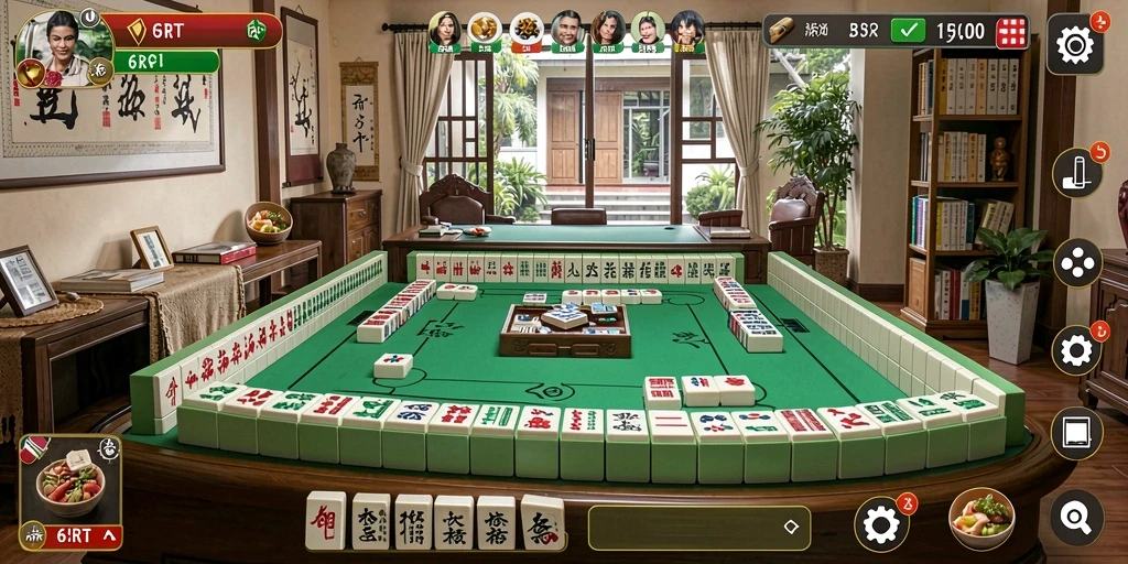 Tampilan gameplay menawan dari 6RT yang penuh strategi Mahjong.