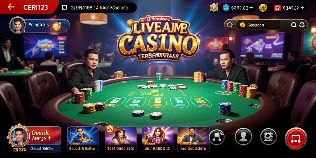 Tampilan gameplay CERI123 dengan dealer langsung dan suasana kasino yang nyata.