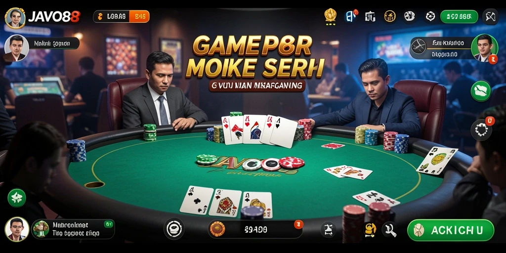 Screenshot utama JAVO88 menampilkan aksi seru dalam permainan Poker.
