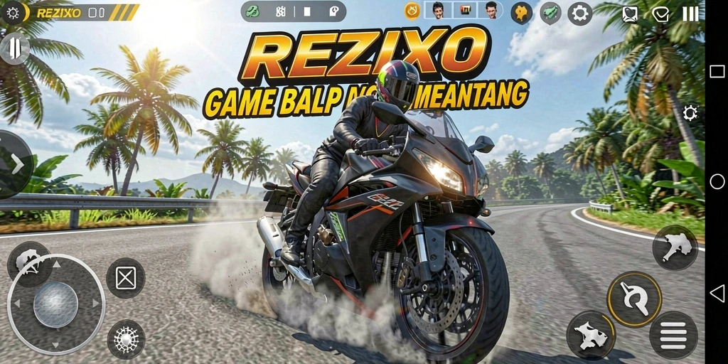 Gameplay REZIXO dengan balapan motor yang seru dan mendebarkan.
