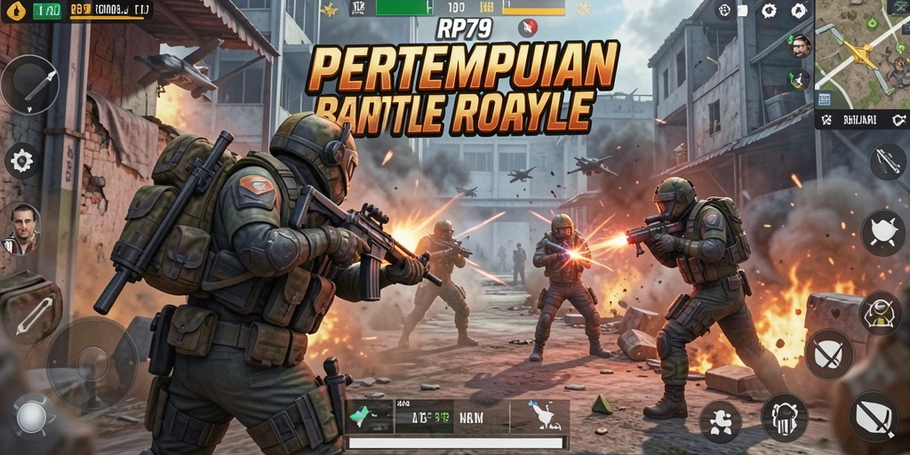 Tampilan gameplay RP79 yang intens dan seru dalam pertempuran Battle Royale.