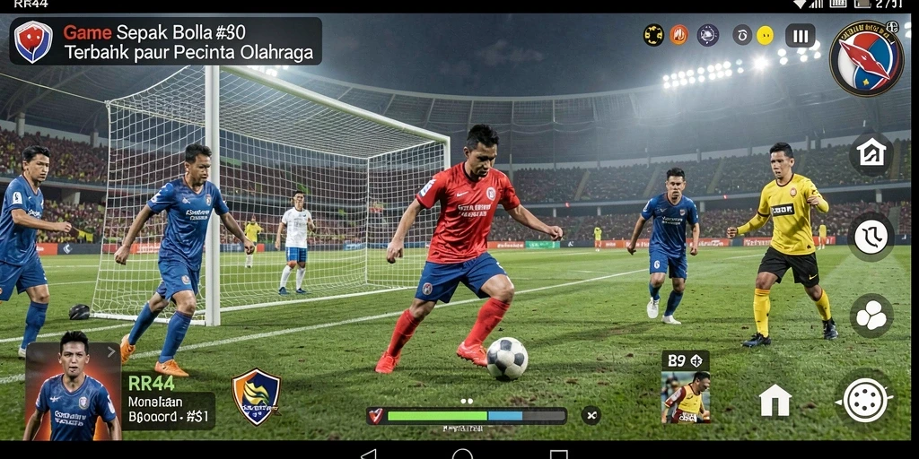 Screenshot utama RR44 menampilkan gameplay seru di lapangan sepak bola.