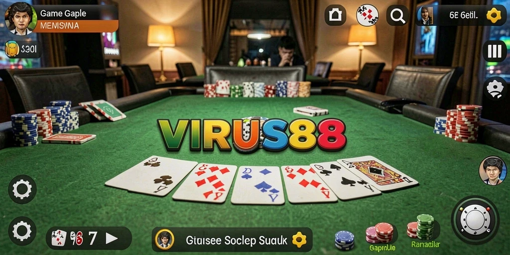 Screenshot utama VIRUS88 menunjukkan gameplay <strong>Gaple</strong> yang seru dan menantang.