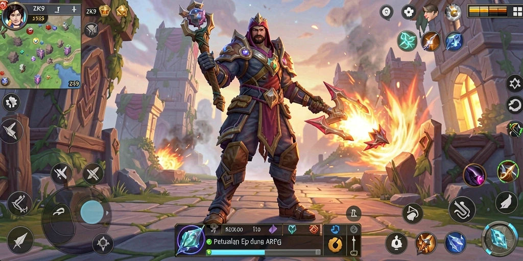 Screenshot gameplay ZK9 yang menunjukkan pertarungan epik dan eksplorasi dunia.